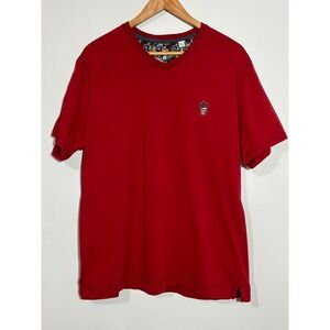 Robert Graham Mens XL Red V Neck Skull Crown Embroidered Shirt T-Shirt Punk